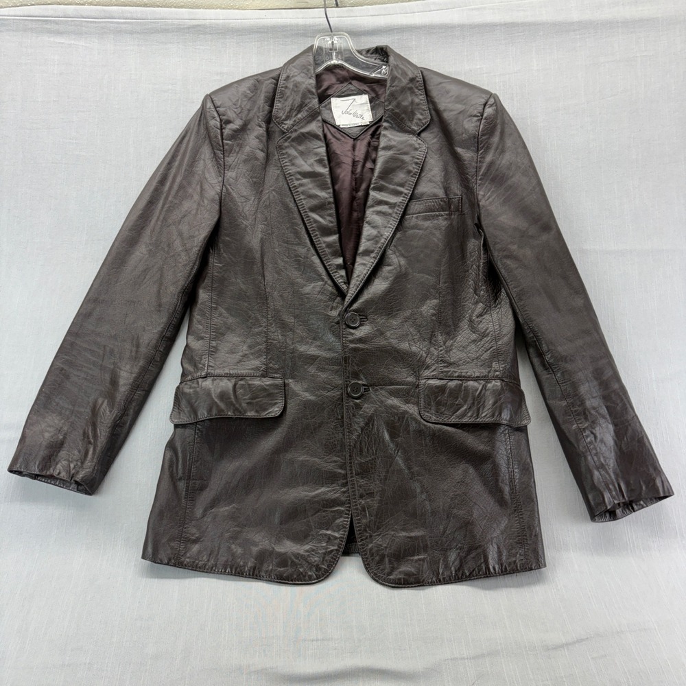 John Weitz Leather Blazer Mens 40R Vintage Dark Brown Two Button Sport Coat